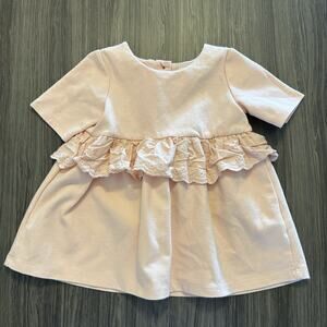 Tahari Girls Light Pink A-Line Dress 24M Short Sleeve Ruffle Lace Button Back